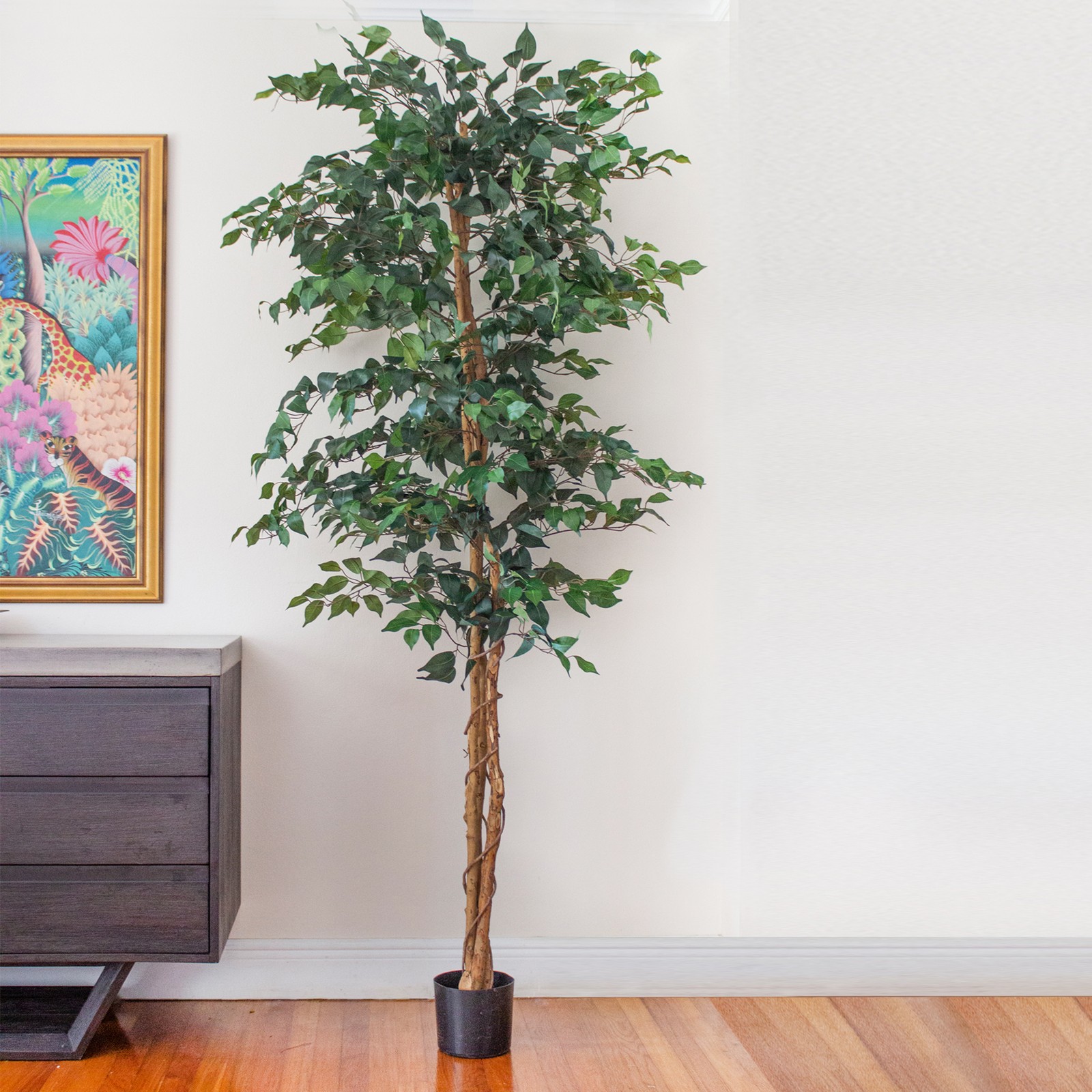Nearly Natural 84″ Ficus Silk Tree with Natural Trunk & 1260 Leaves Green/Black