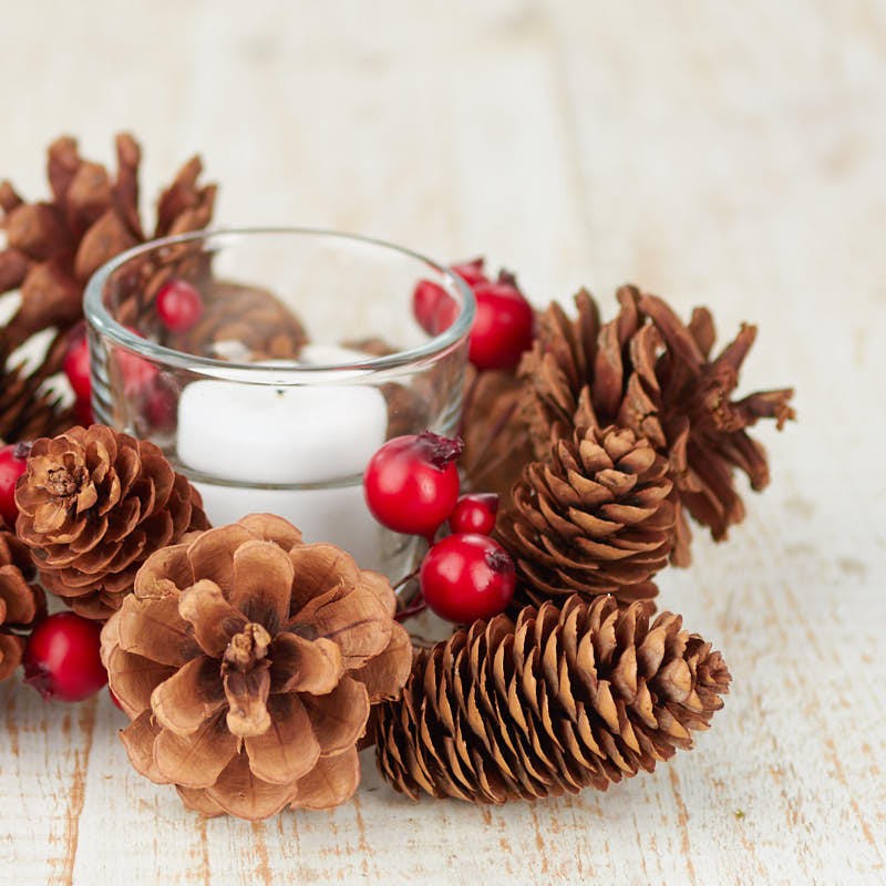 Group of 6 Pinecone and Artificial Winterberry Berry Candle Ring