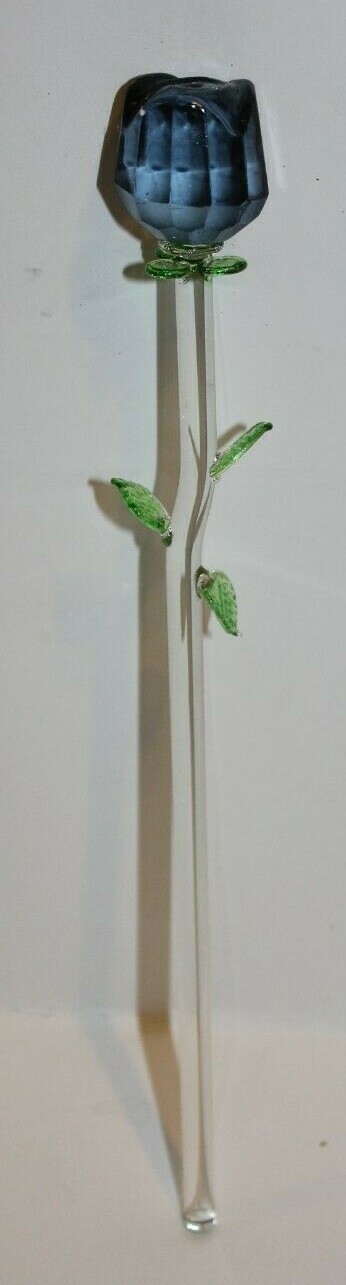 Bouquet of 6 x 12″ Black Glass Roses with Green Leaves, Halloween House decor!