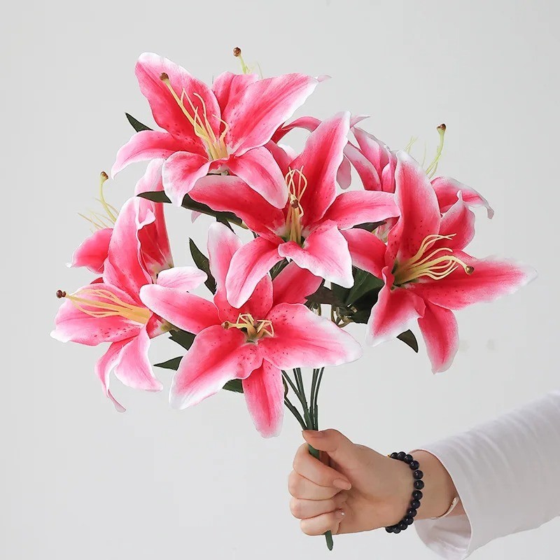 9-Head Big Lily Artificial Flower Branch Simulation Decorative Bouquet for Weddi
