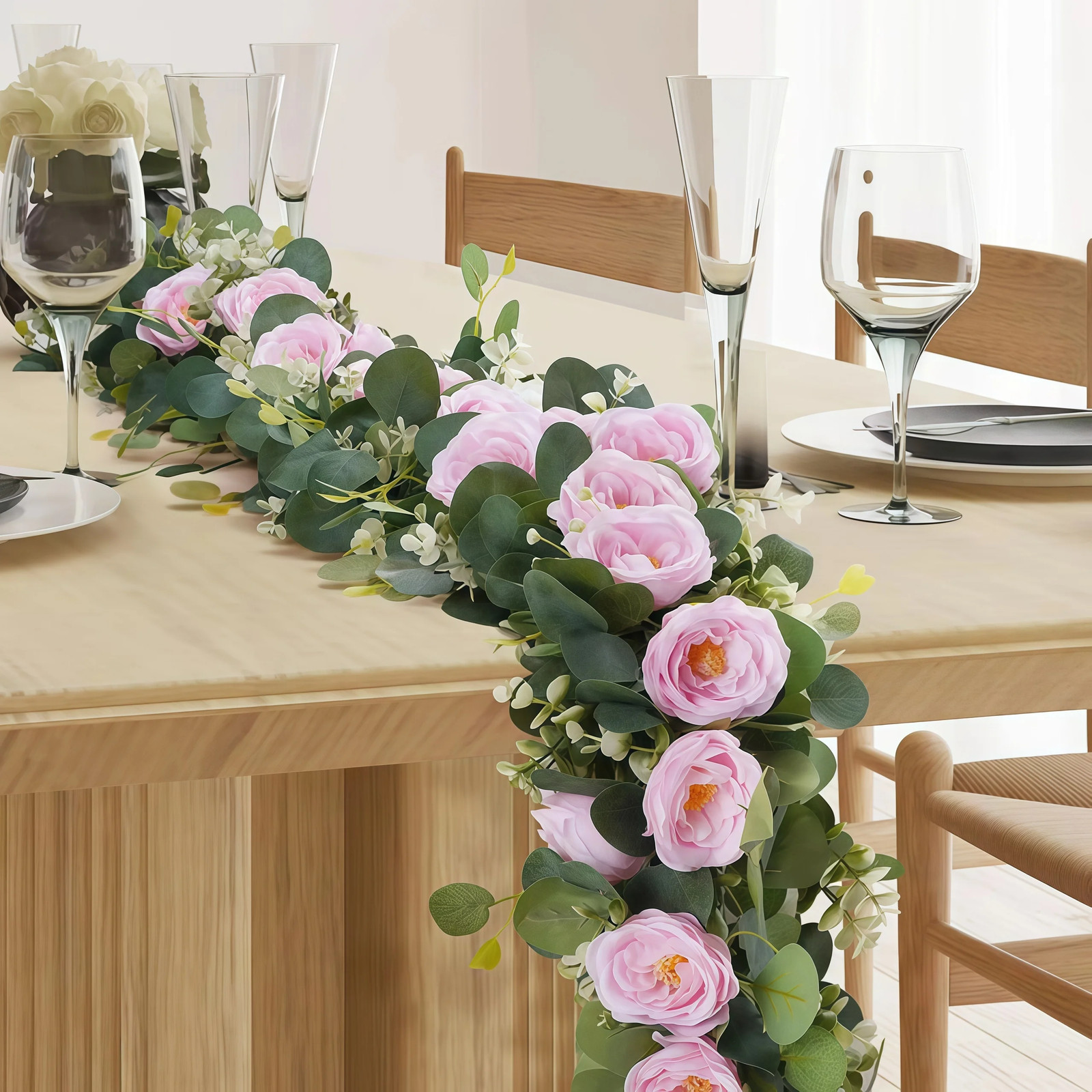 1/2pcs 5.9ft Artificial Eucalyptus Vine Fake Roses Flowers Indoor Outdoor Decor