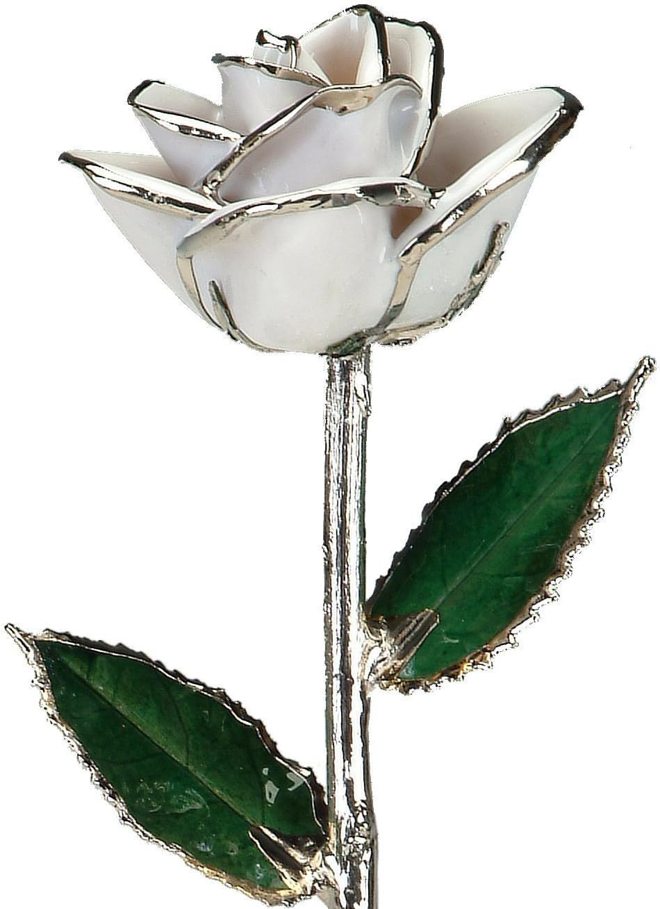 Gorgeous 11″ Platinum Dipped Real Rose – Snow White Elegance