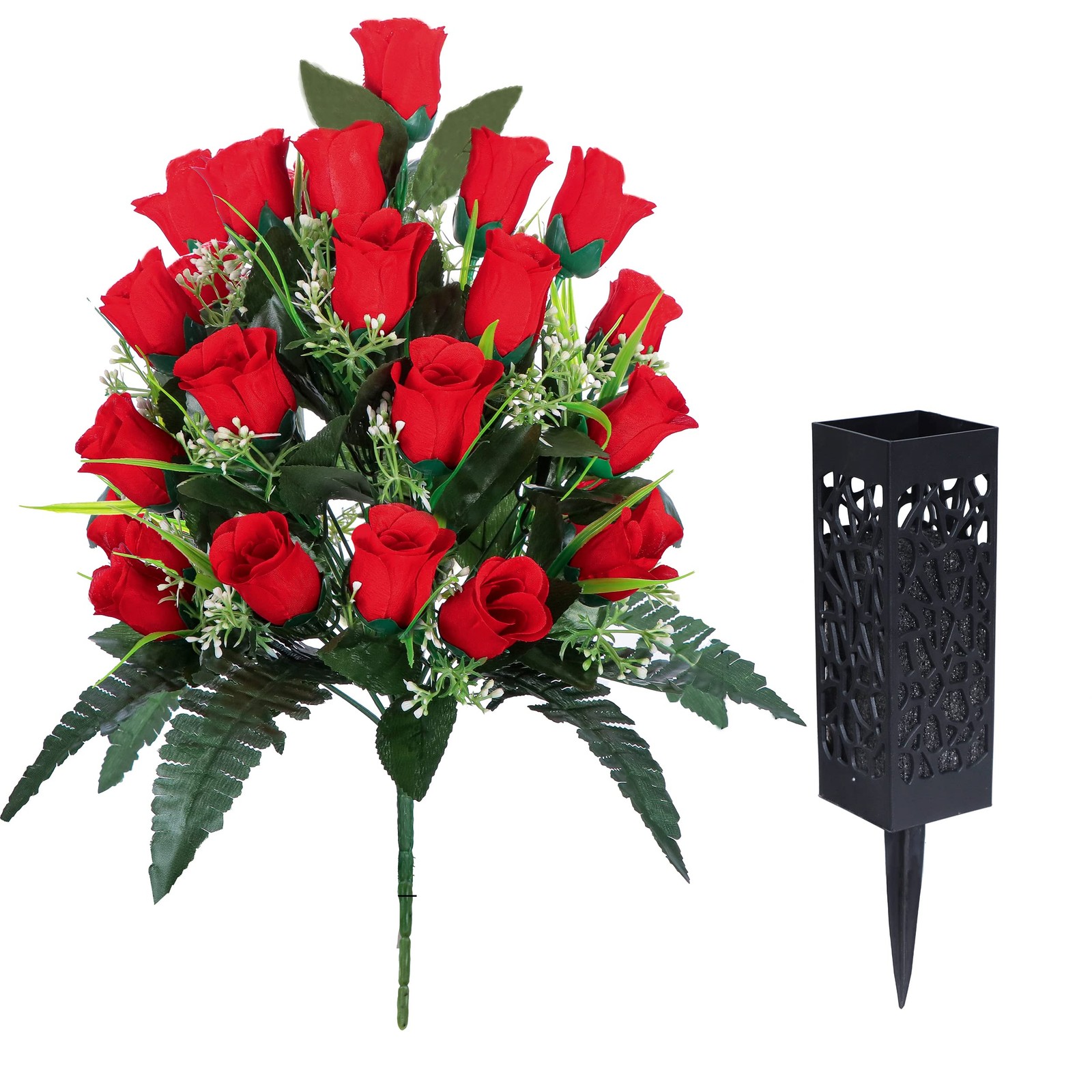 2 Sets Artificial Cemetery Flowers,Outdoor Grave Decorations Roses,Beautiful Arr
