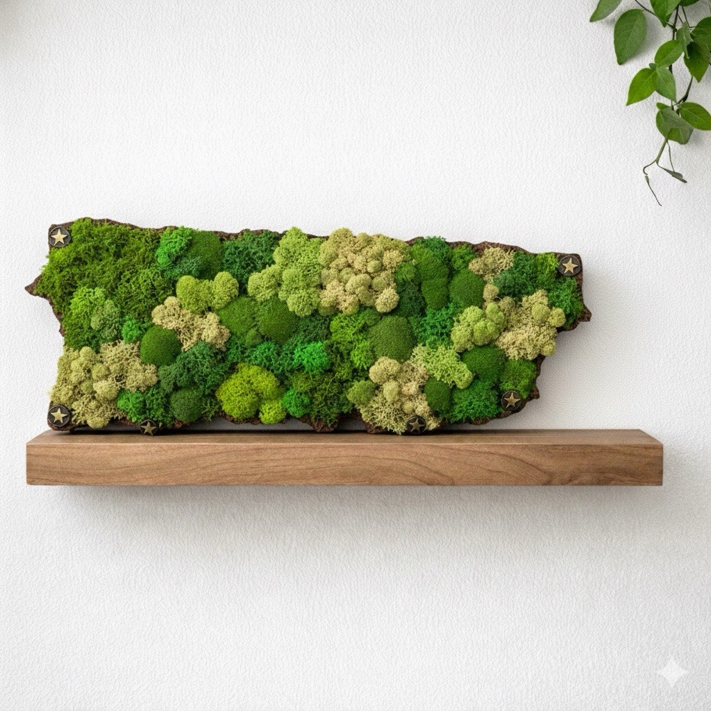 Puerto Rico Moss Wall Art Map · Preserved Moss Handmade Botanical 18” x 7”