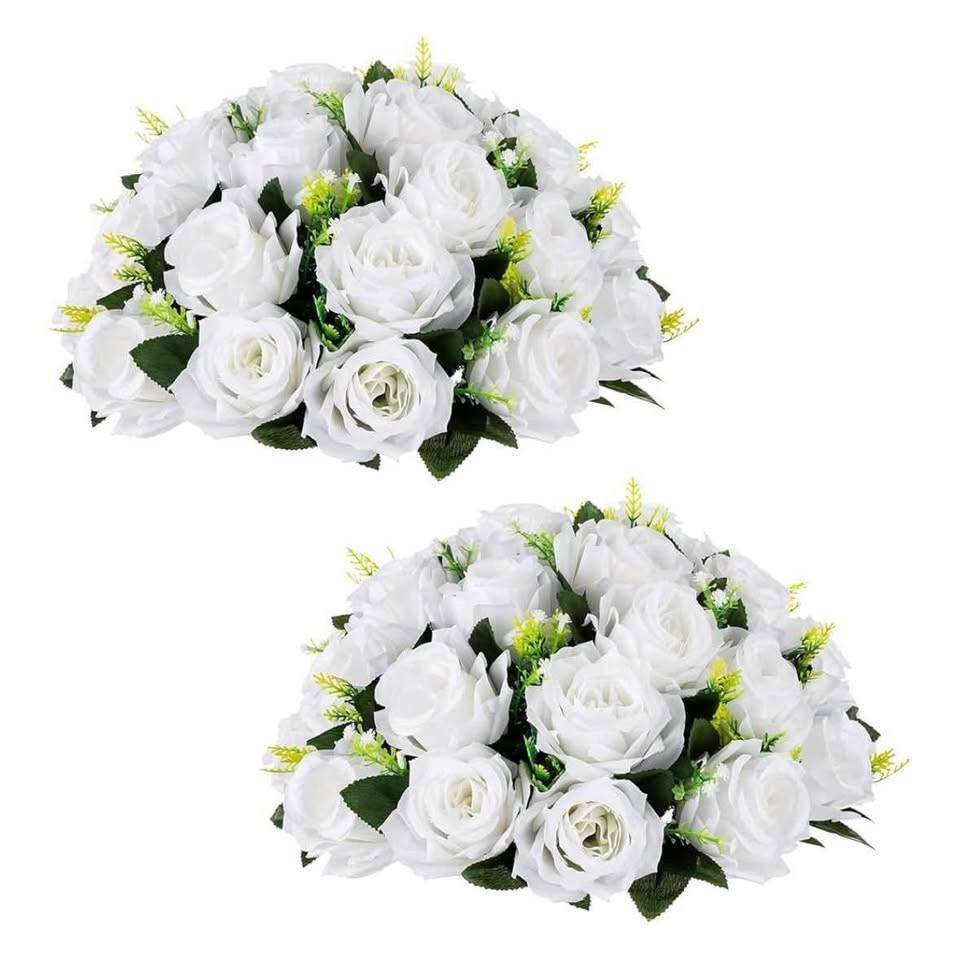 Wedding Centerpieces – 2 Pcs 13.8in Diam White Artificial Flowers Rose Ball