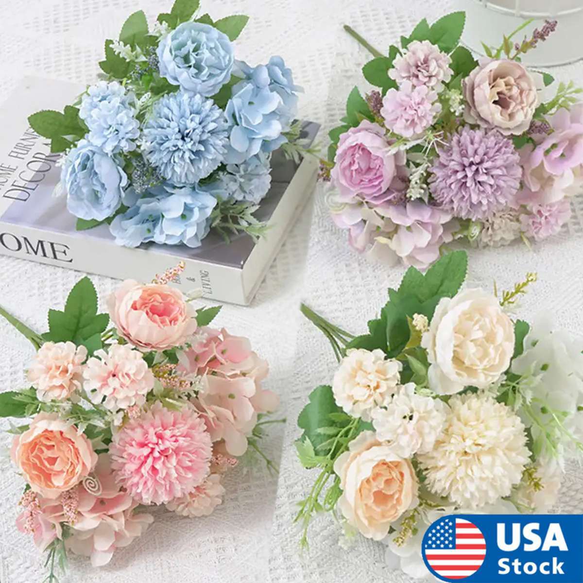Large Silk Peony Artificial Hydrangea Flowers Bouquet Party Wedding Home Decor