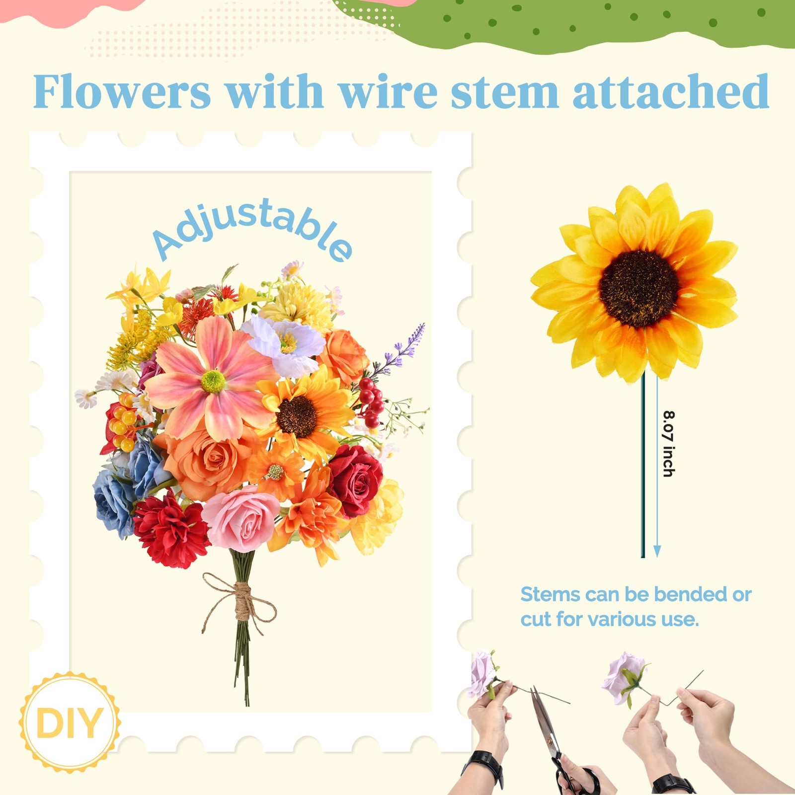 Artificial Flowers Combo Box, 31PCS Fake Flowers, Silk Flower Mix with Wire S…