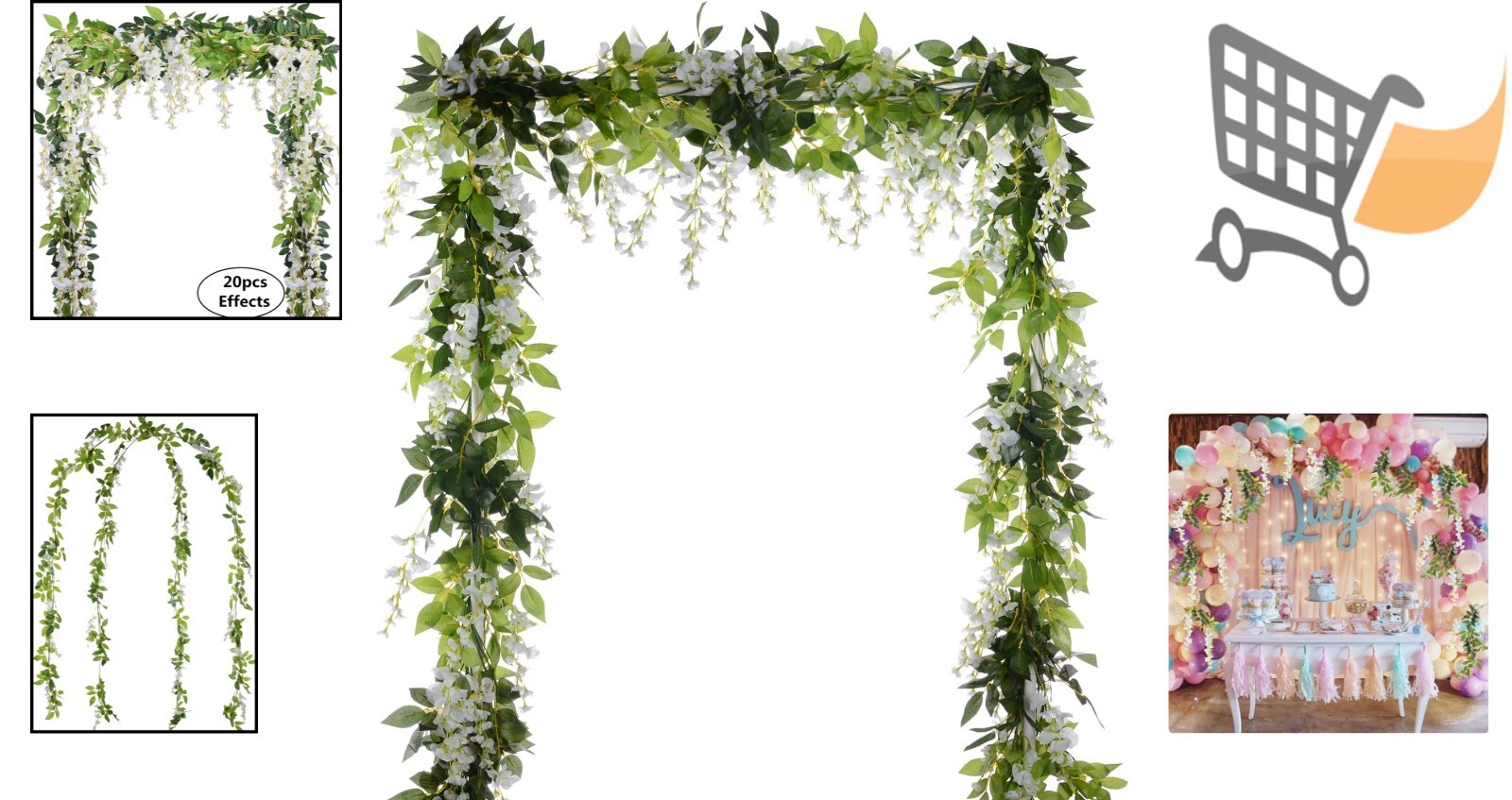 Artificial Wisteria Garland Silk Flowers 6.6Ft 4-Pack Wedding Garden Decor