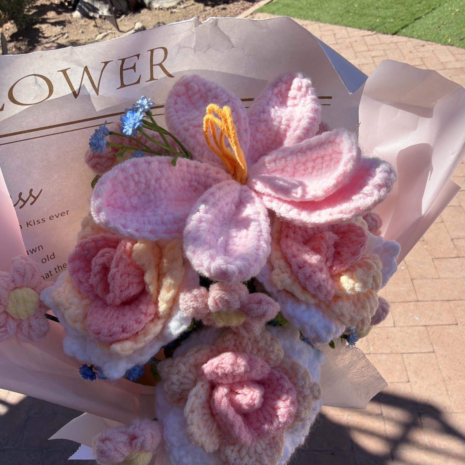 Crochet Flower Bouquet Assorted Pink Yellow Flowers Gift Mothers Day Wedding