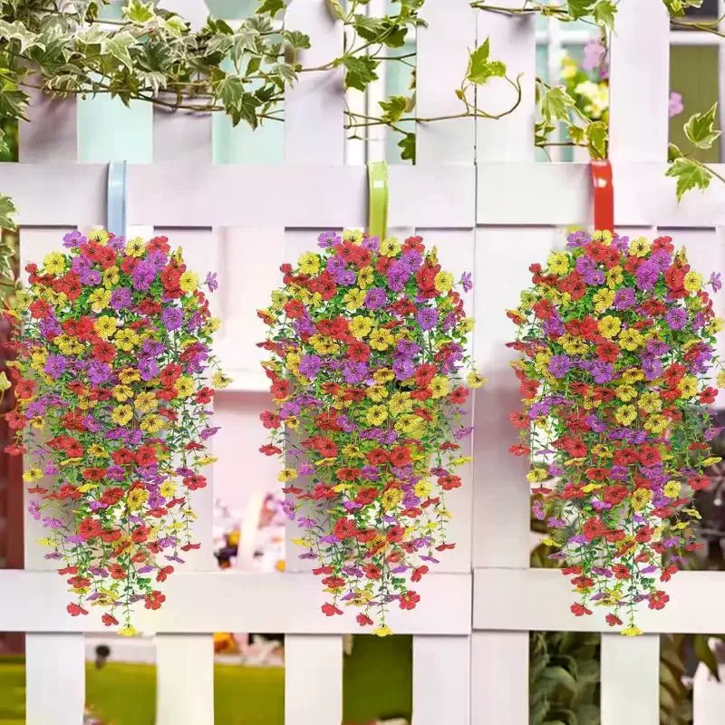 2Pcs Plastic Eucalyptus Fake Plant Decor Daisy Artificial Flowers Hanging Vines