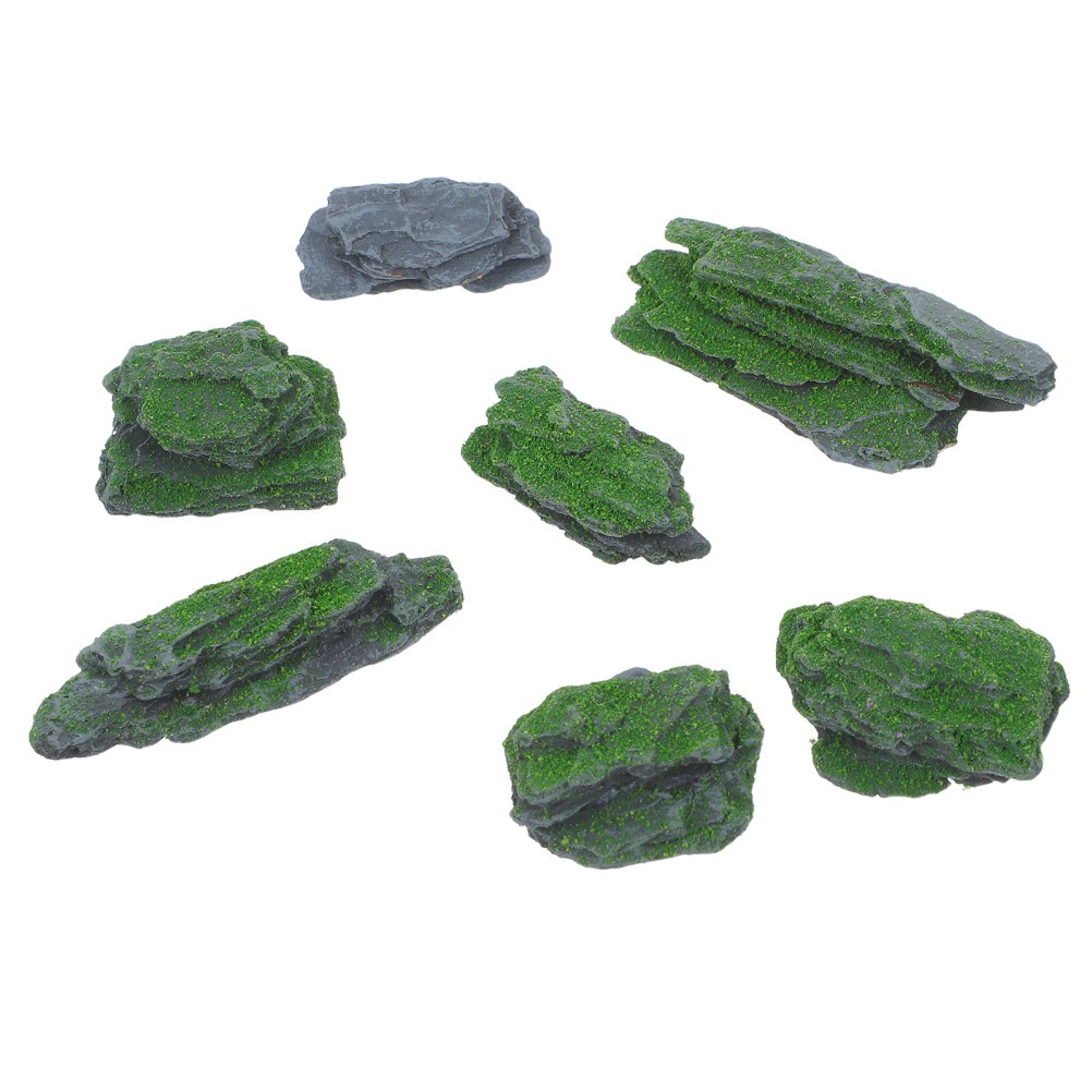 7Pcs Decorative Artificial Moss Stone Rocks for Indoor Outdoor Natural Look Grey
