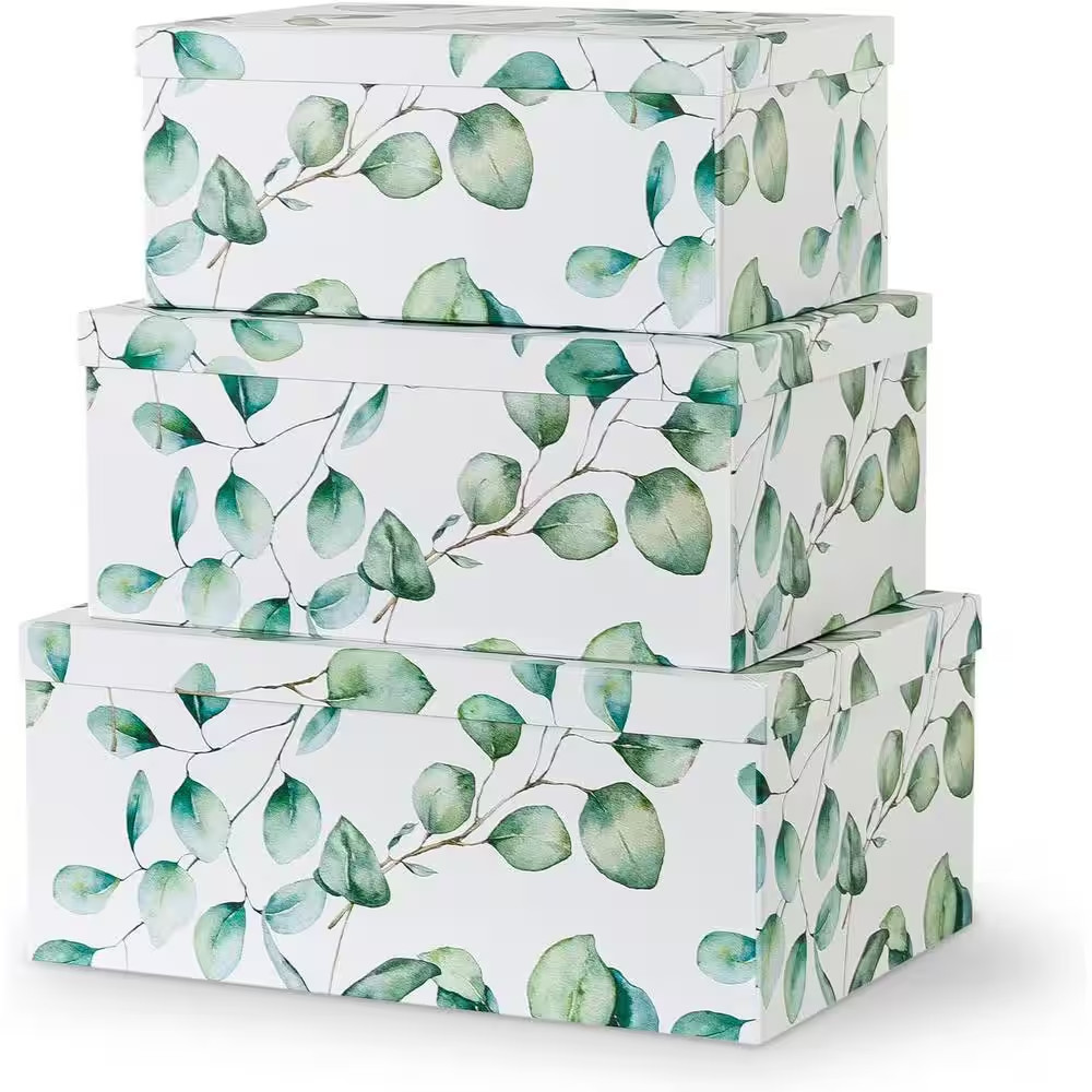Eucalyptus Leaves – Set of 3: Decorative Boxes for Home Decor with Lids for Phot