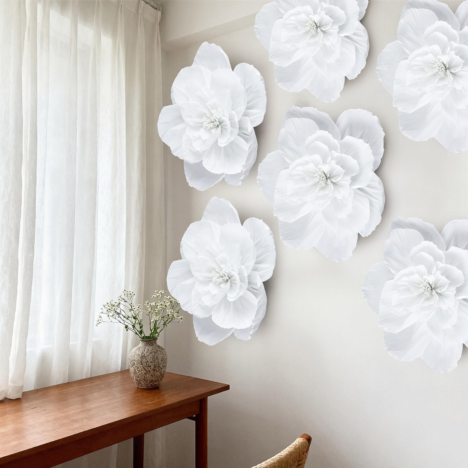 6 Pcs Large Flowers White 24 Inch Giant Big Crepe Flowers Decoration 3D Flora…