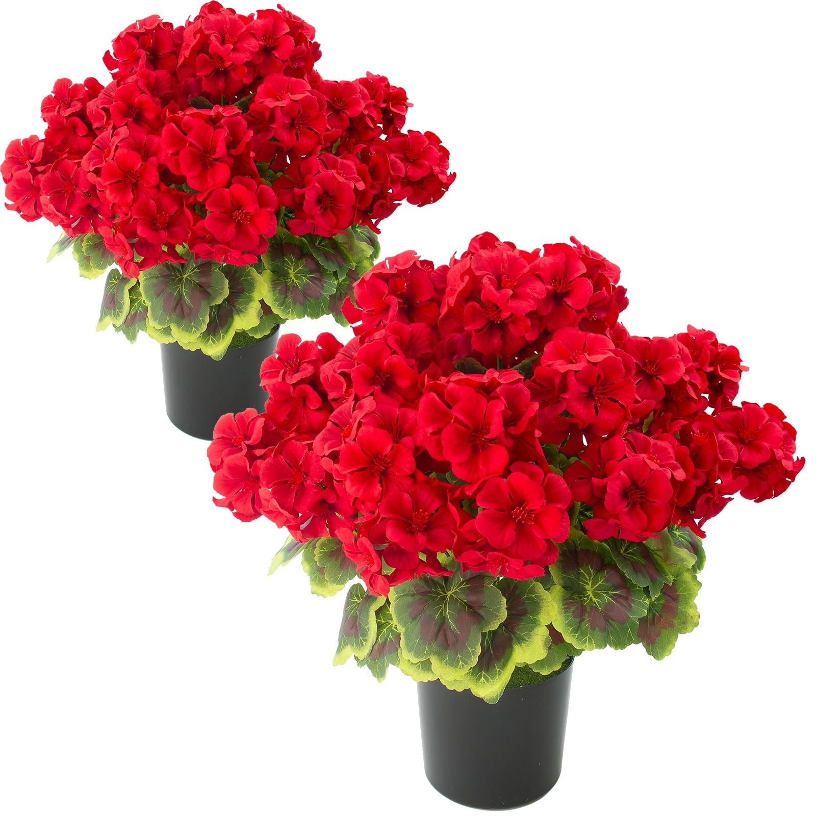 2 Pcs 19″ UV Resistant Fake Geraniums – Silk Potted Plants for Home, Office, Gar