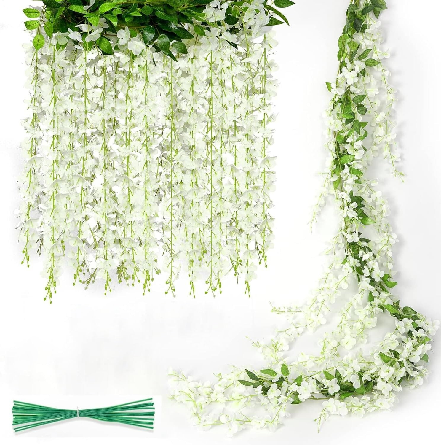 Wisteria Hanging Flowers 4 Packs, 40 Branches 6ft Artificial White Silk Wisteria