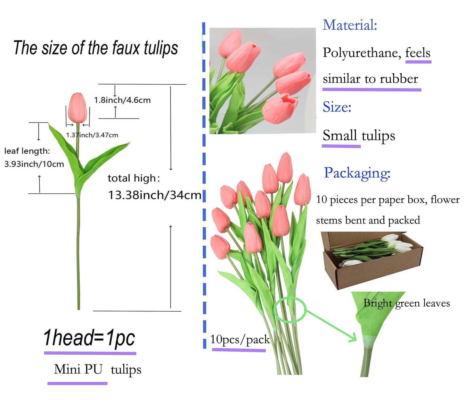10-Heads Artificial Flowers PU Mini Real Touch Tulip Bouquets for Home Weddin…