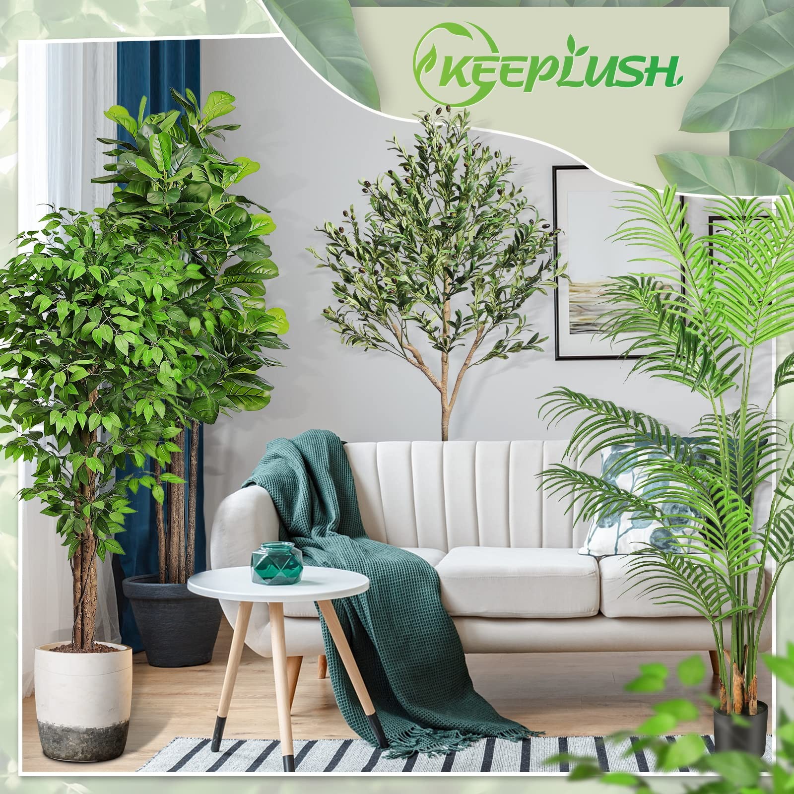 7ft Large Ficus Artificial Trees with Natural Curved Trunks, 84″ Tall Lush Fa…