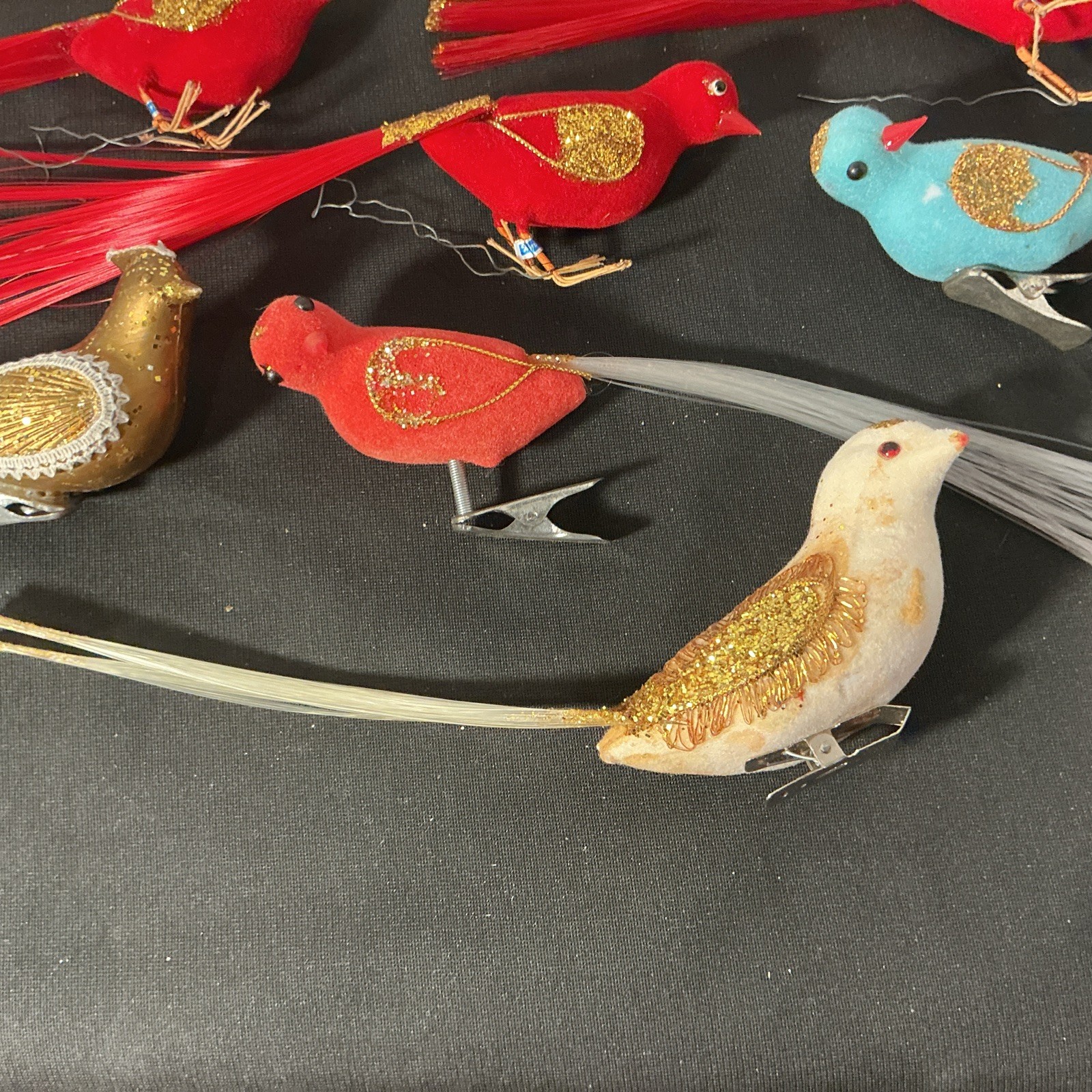 Lot Of 7 Vintage Assorted Artificial Bird Ornaments Craft Wire And Clip On