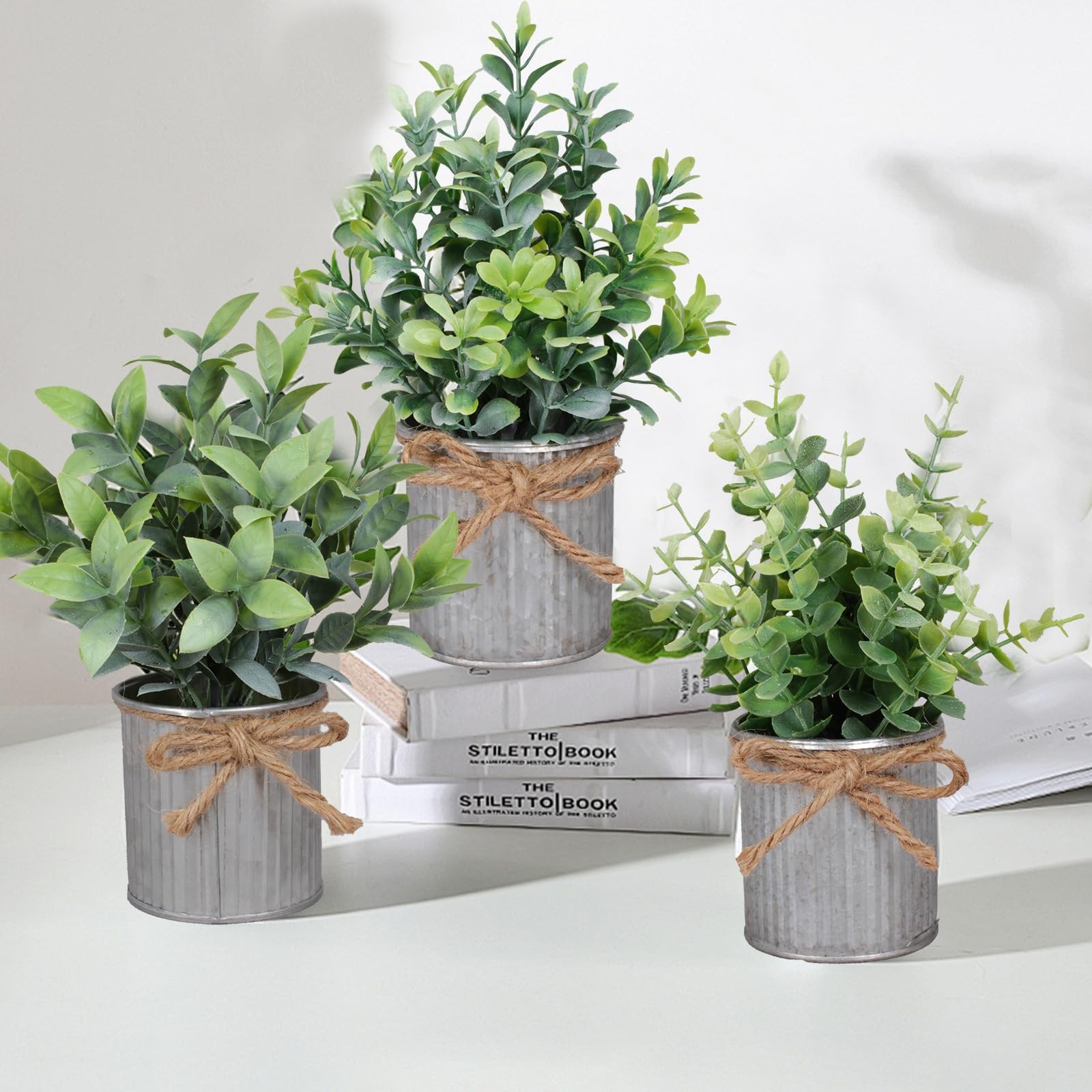Small Artificial Plants Set of 4 Fake Potted Plant with Iron Pot Mini Greener…