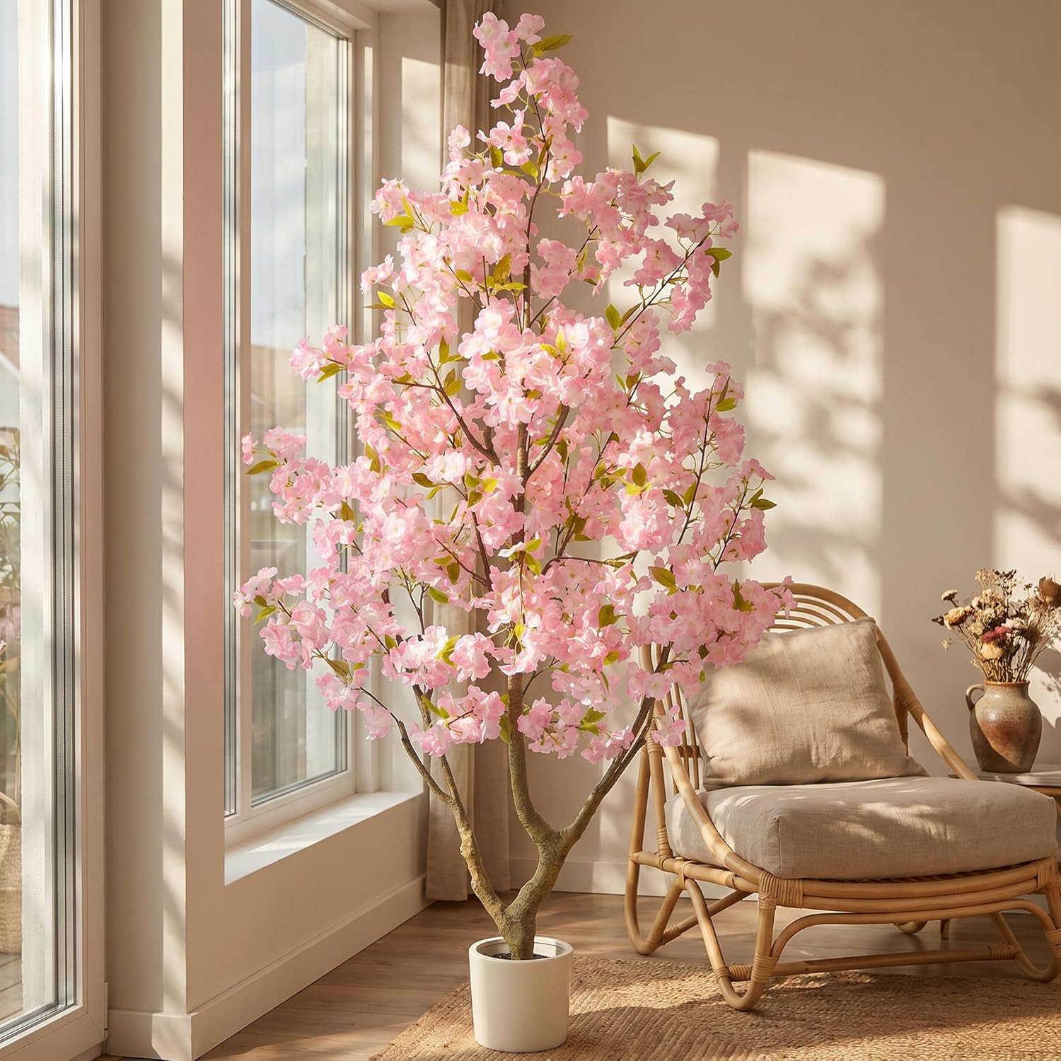 6Ft Artificial Cherry Blossom Tree in White Planter for Home & Wedding Décor