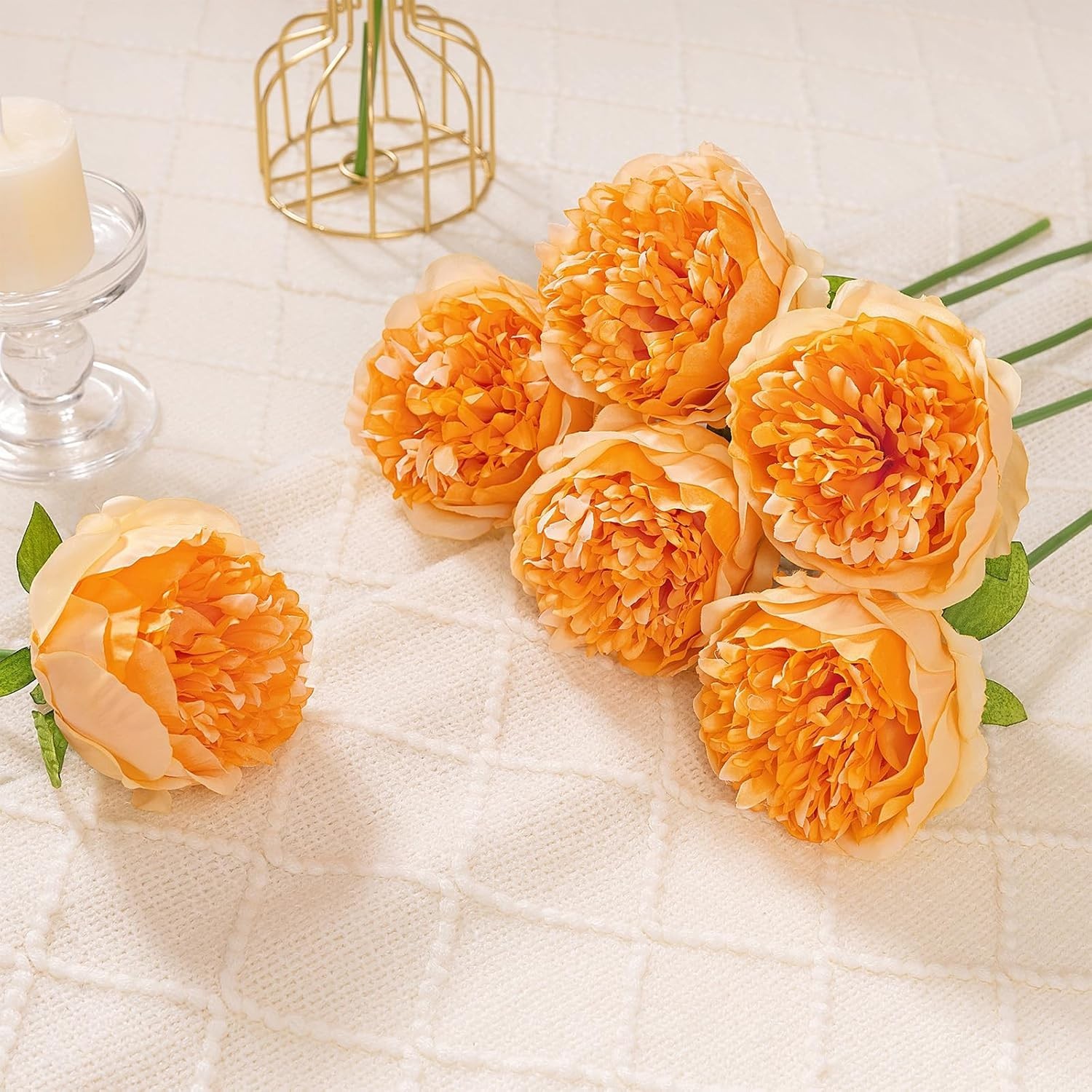 Vivid Orange Artificial Peony Flowers – 10pcs for Elegant Home Decoration