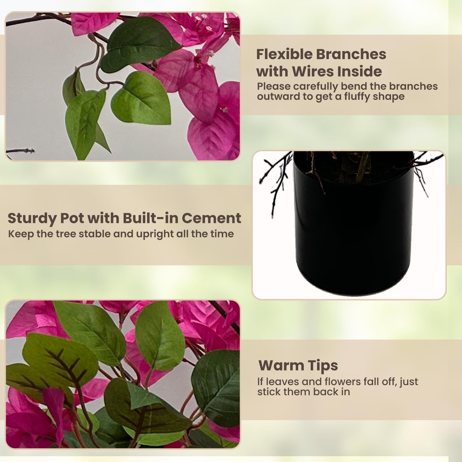 3FT Artificial Bougainvillea Tree – Realistic Faux Bougainvillea Tree with Pi…