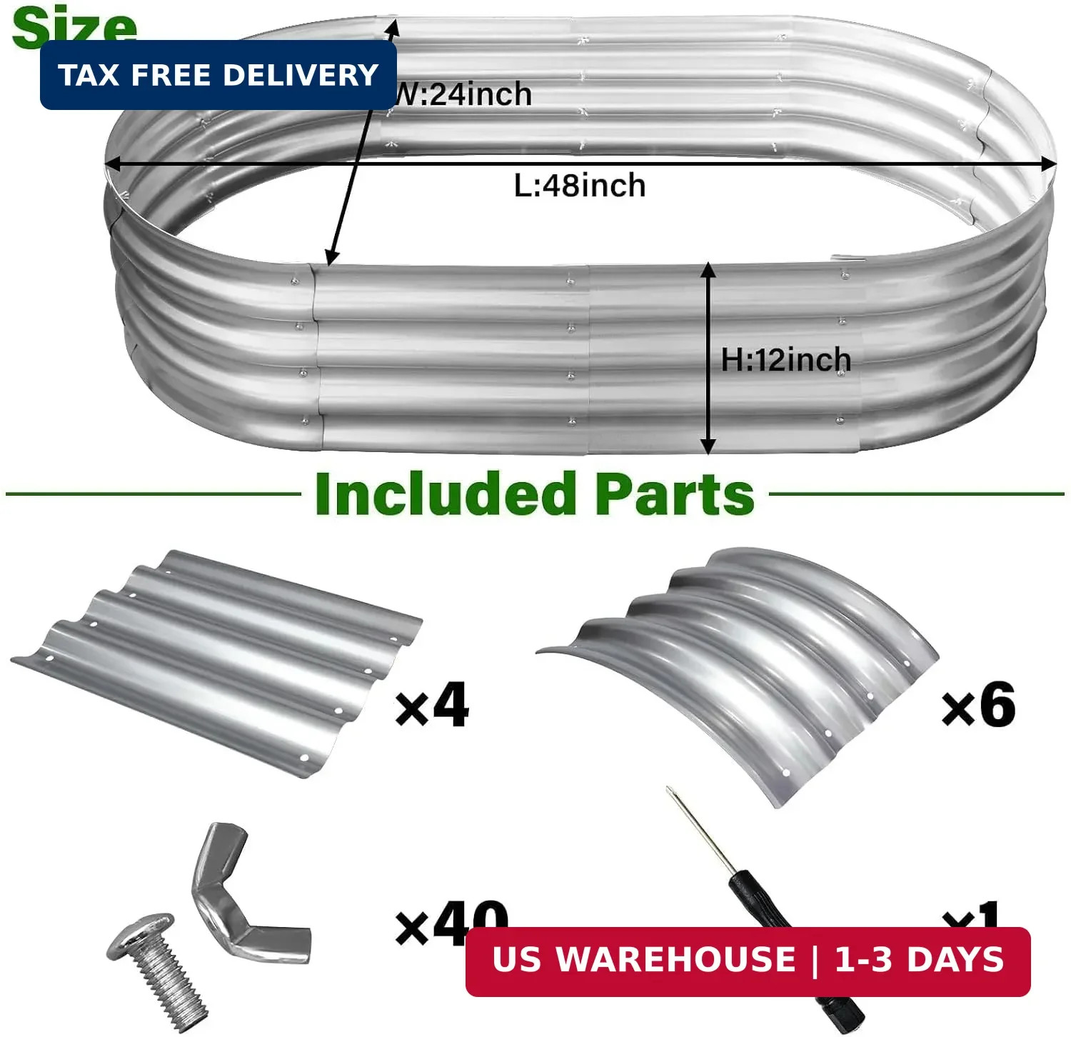 Galvanized Raised Garden Bed for Outdoor: 4X2X1ft Durable Metal Vegetable Plant