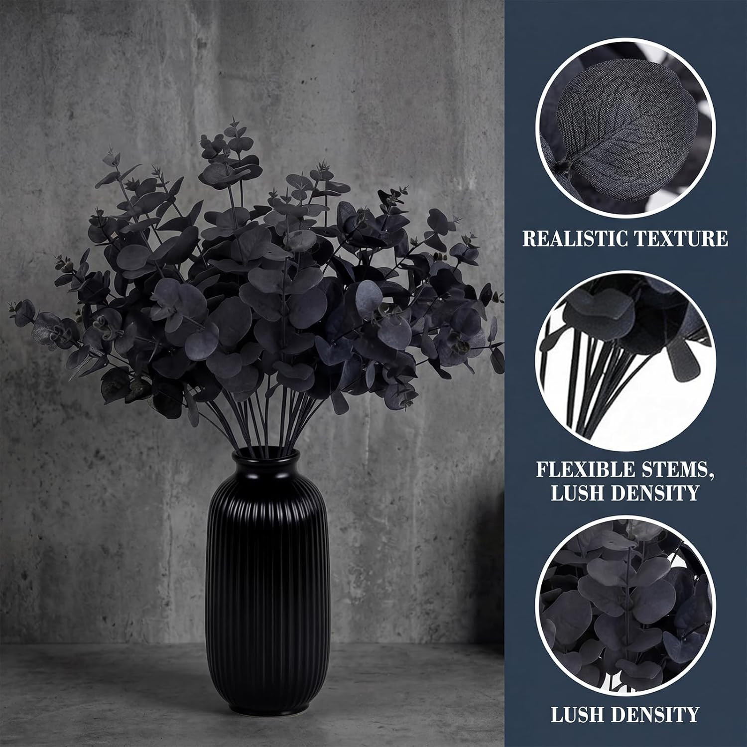 2 Pack Black Eucalyptus Stems with 20 Branches 18.5” Artificial Flower Bouquet