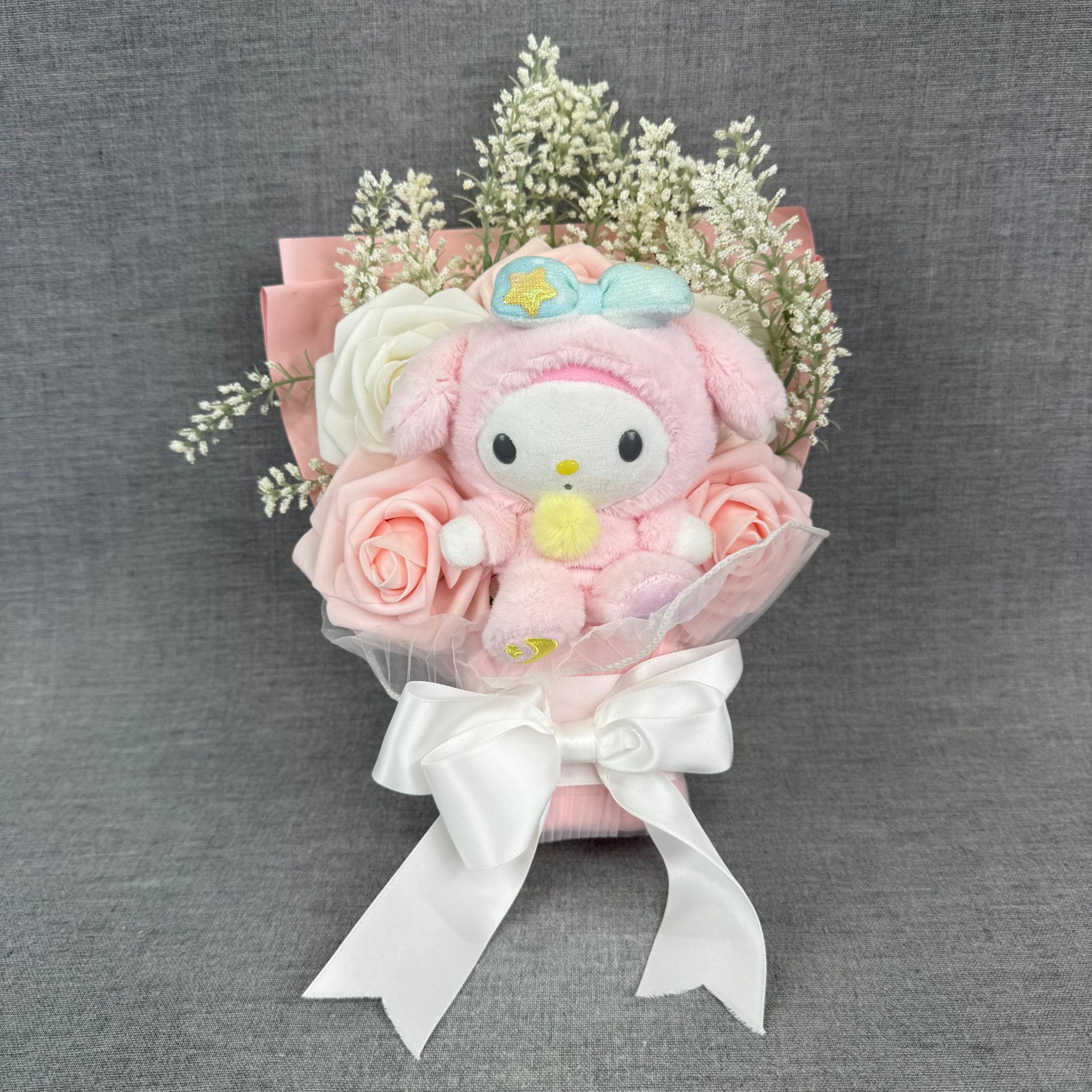 Sanrio My Melody Plush Flower Bouquet Pink Roses Gift Arrangement Decor Kawaii