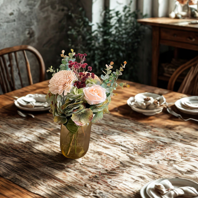 Sola Wood Floral Farmhouse Arrangement Yellow Mason Jar LED Lights Home Decor