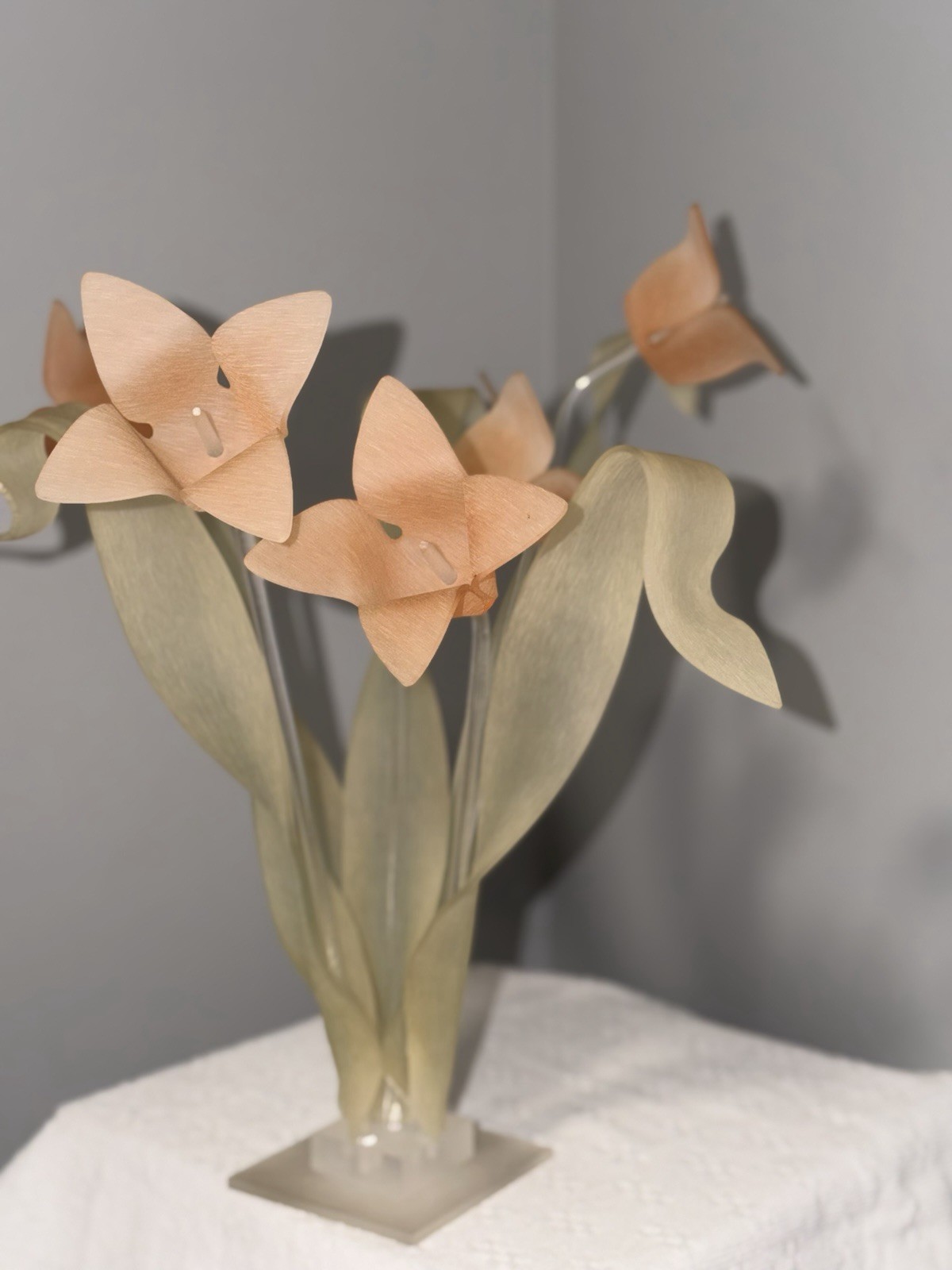 Vintage Lucite Acrylic Flower Sculpture Frosted Peach Daffodil/Tulip