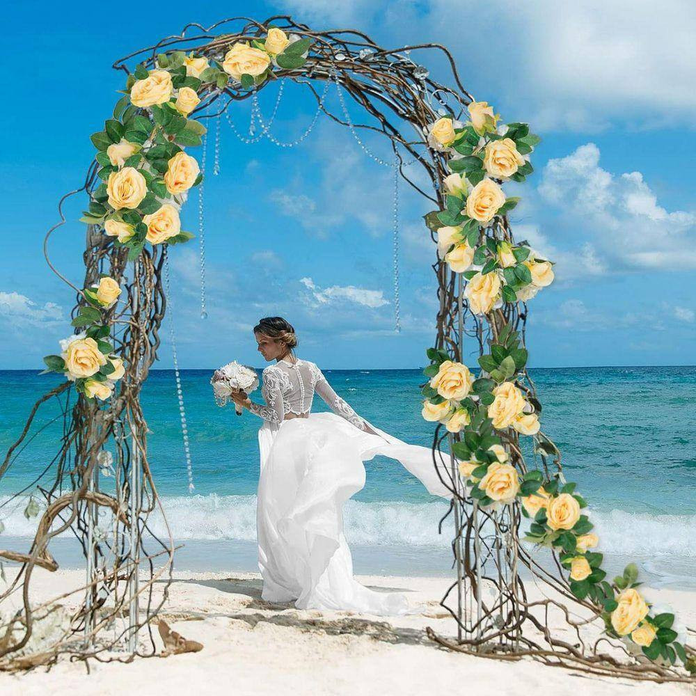 Wedding Series：4Pcs(6.5 FT) Lvory Artificial Rose Vine Fake Flower Garland