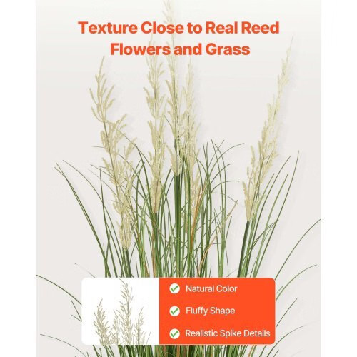 Artificial Grass Plant, 2 Pack 47 inch Reed Flower Grass in Pot, Premium PVC Fau