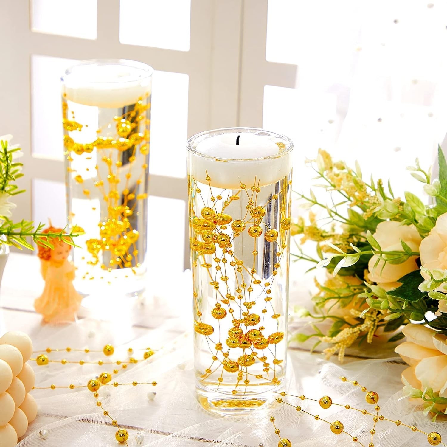 48 Pcs Gold Artificial Pearls – Perfect for Floating Candle Decor & Crafting