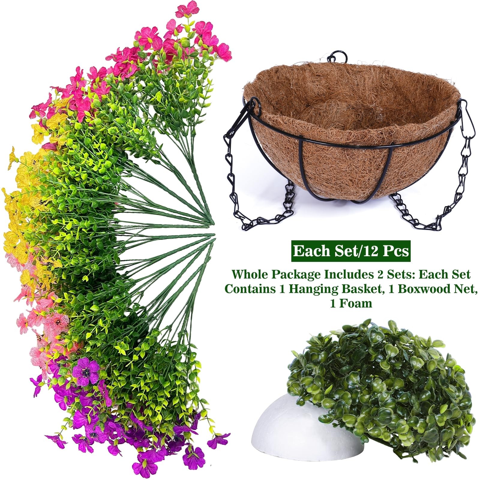 Grandeal 2 Sets Artificial Hanging Plants Flowers Basket Outdoor, Fake Hangin…