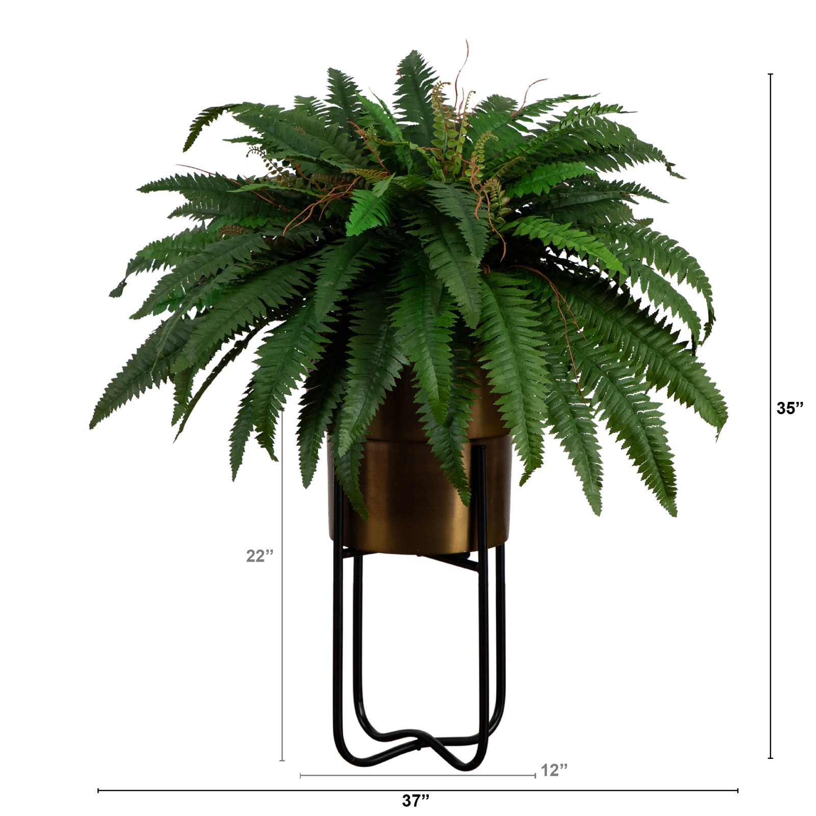 Nearly Natural 35″ Artificial Boston Fern in Brass Metal Planter with Stand