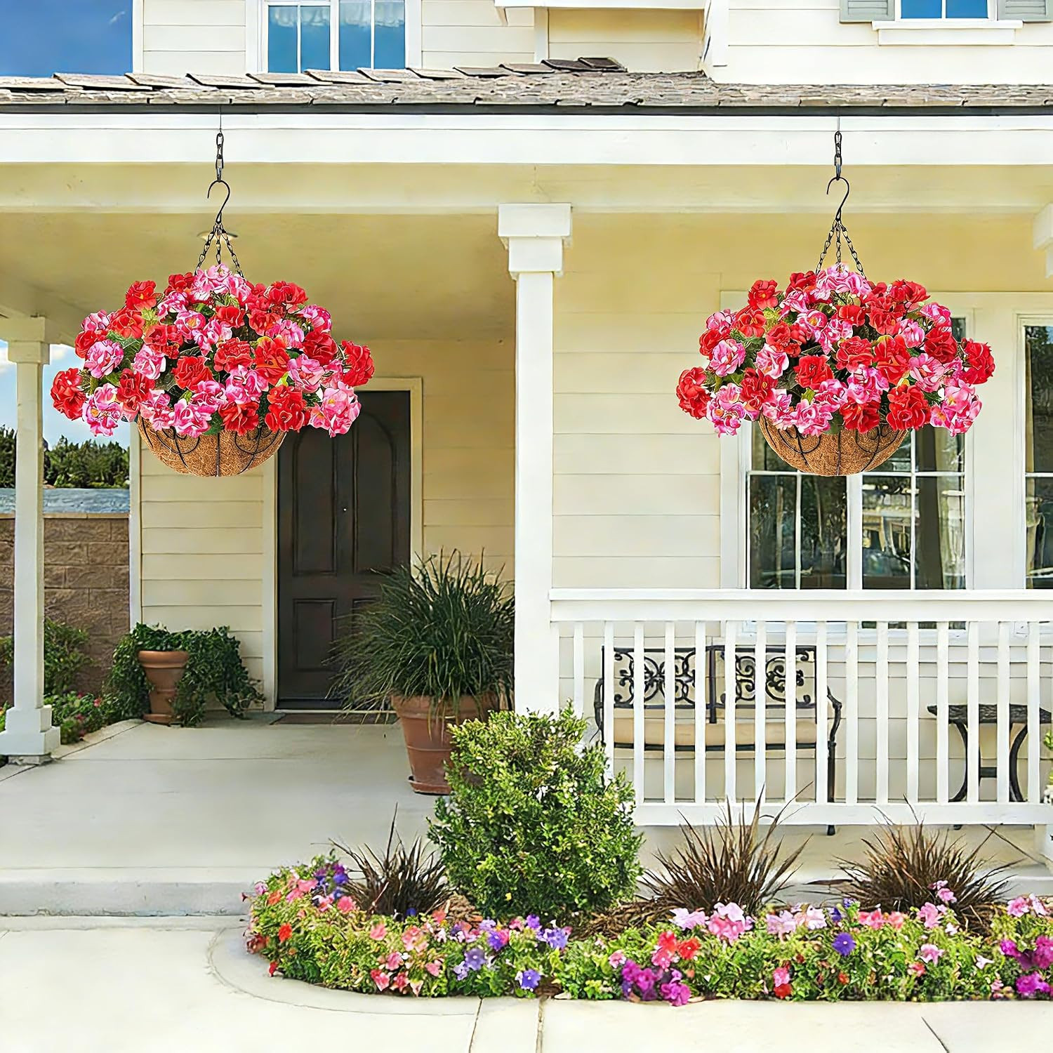 Quality UV Resistant Artificial Geranium Hanging Basket for Outdoor Decoration