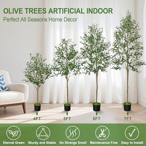 4 FT Olive Trees Artificial Indoor, Faux Olive Tree 4ft with Natural 3ft 11in