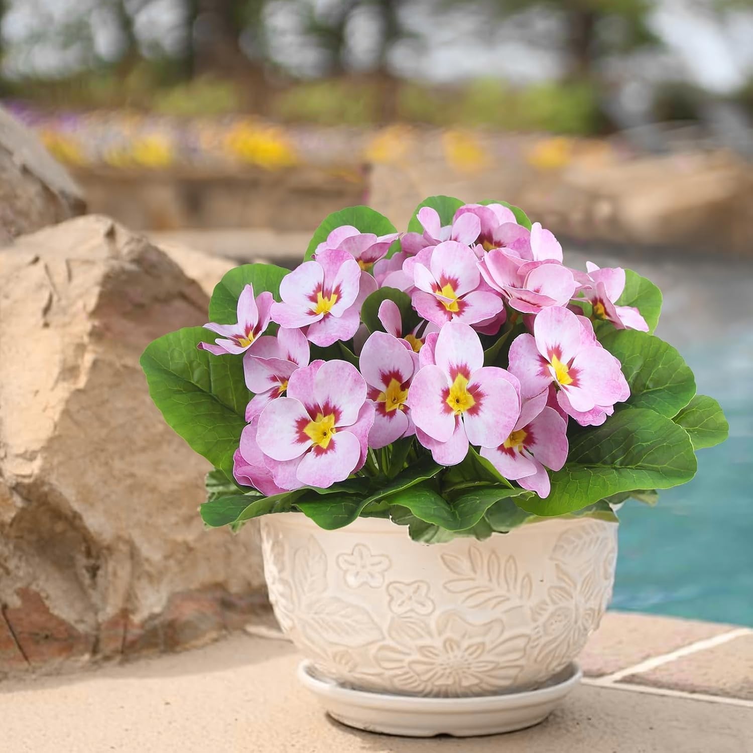 4 Pcs Artificial Flowers Outdoor Silk Pansy Flowers Pink Spring Flowers Pansies