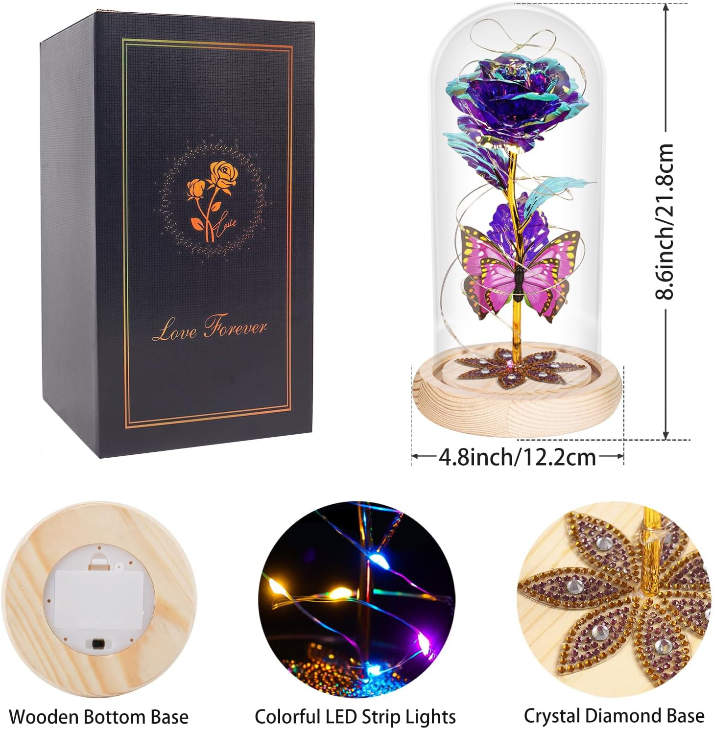 Beferr Birthday Gifts for Women Galaxy Glass Rose Forever Preserved Flowers