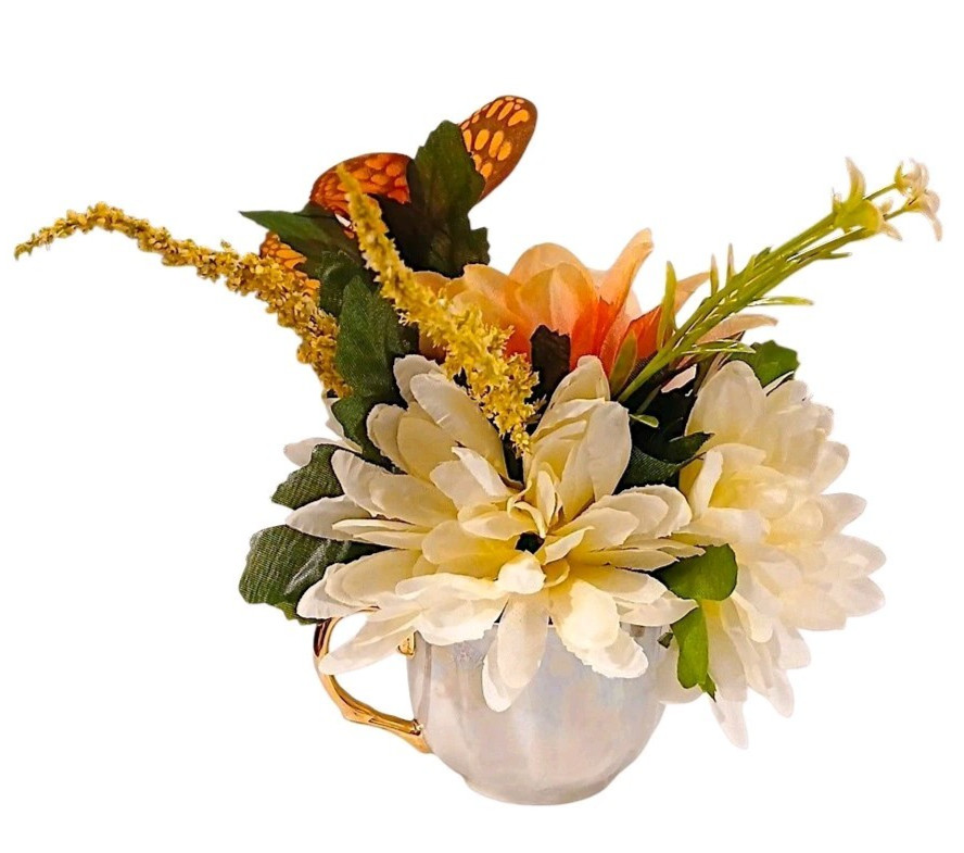 Monarch Butterfly Floral Arrangement Tea Cup POP-IN Party Birthday Get Well Gift