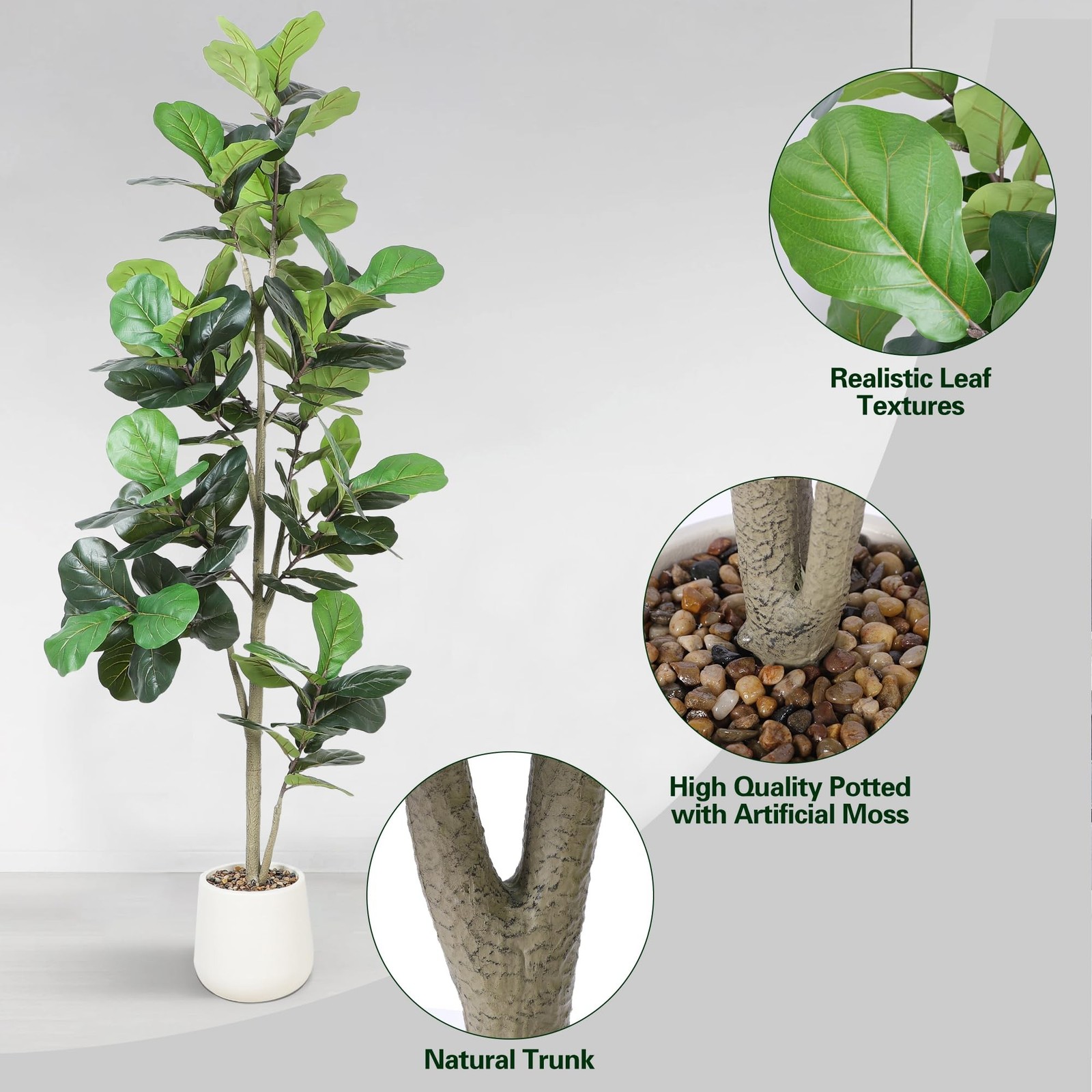 Jocoevol Artificial Fiddle Leaf Tree, 7ft Faux Plant Fake Ficus Lyrata Trees