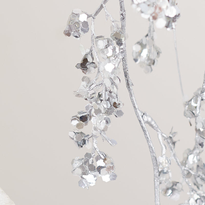 6ft Cascading Silver Glittered Floral Branch