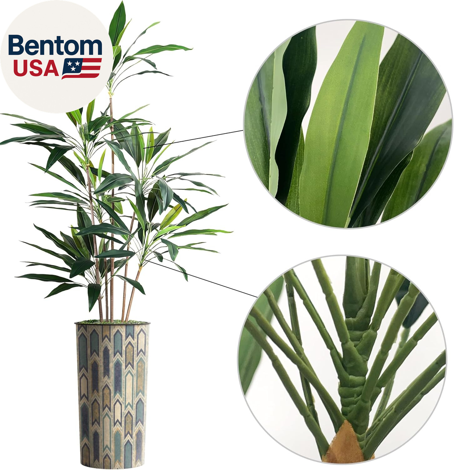 Artificial Tree in Modern Polygon Pattern Effect Planter, Fake Dracaena Tree Sil