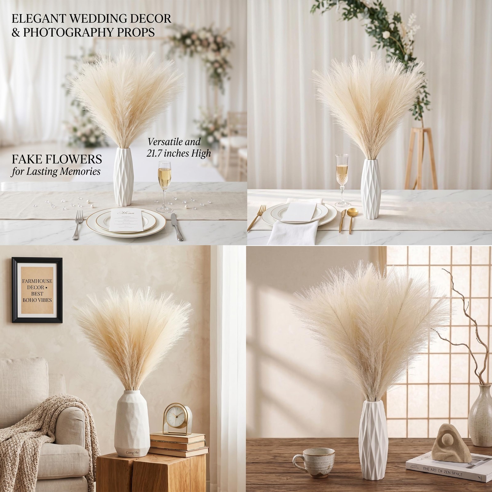 30PCS Artificial Pampas Grass Decor, 21.7″ Small Faux Pampas Grass No Sheddin…