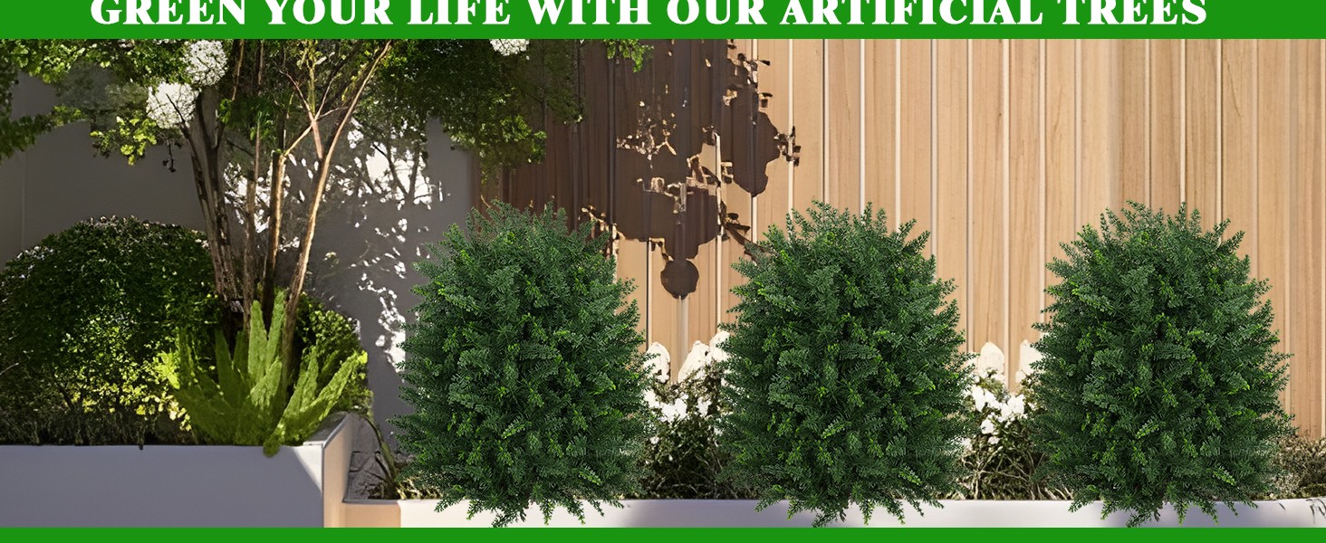 Artificial 28.7 Inches Cedar Topiary Trees with Ground Spike, 2 Pieces Fake Pine