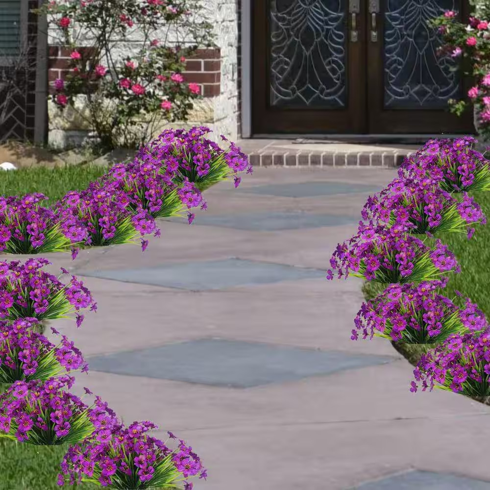 14 In. Purple 14 Bundles Artificial Other Fake Flowers Plastic Outdoor Artificia