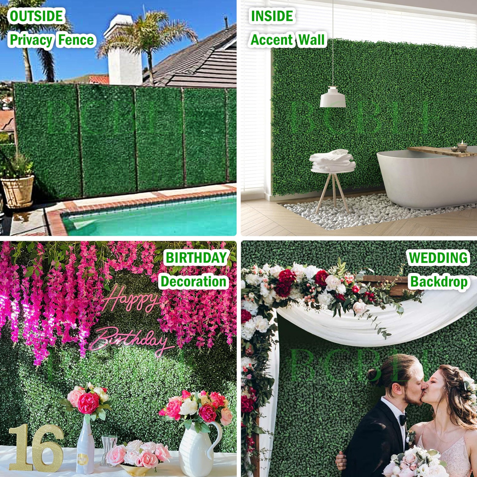 BCBLF 12pc 20×20 Green Boxwood Grass Wall Panels