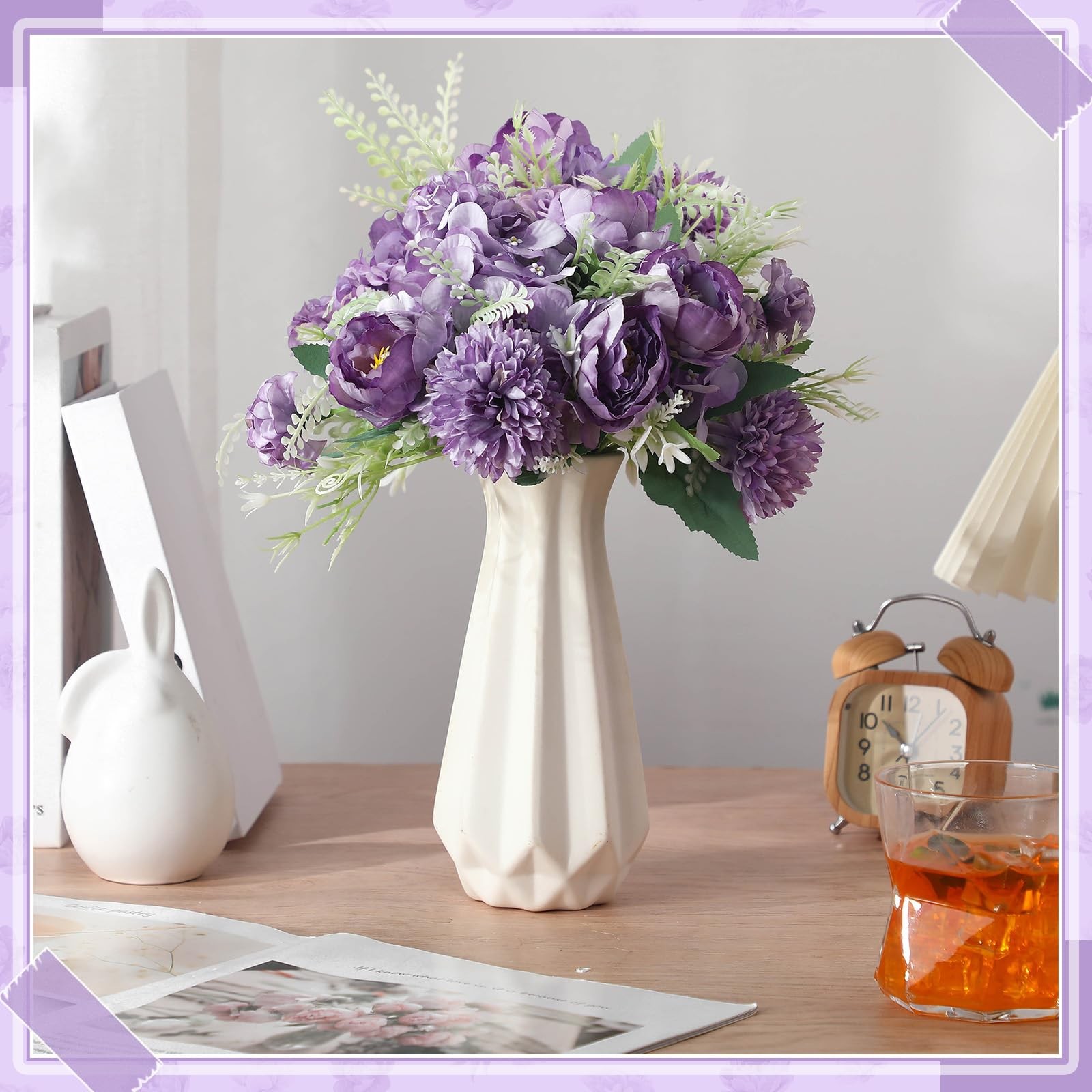 8 Pcs Peony Artificial Flowers Fake Silk Hydrangea Bouquet Elegant Peony Flow…
