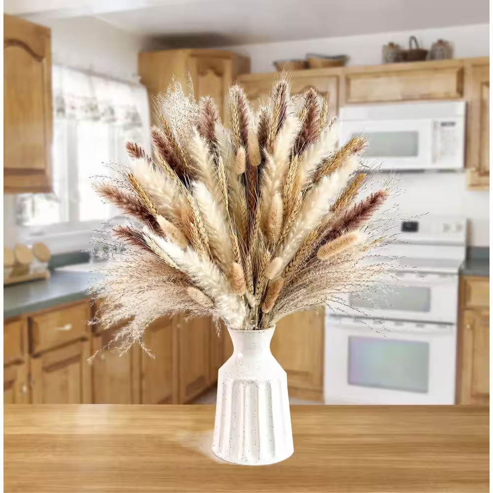 2.7 In. Natural Dried Wheat Pampas Grass Artificial Plant Beige Fall Floral Arra